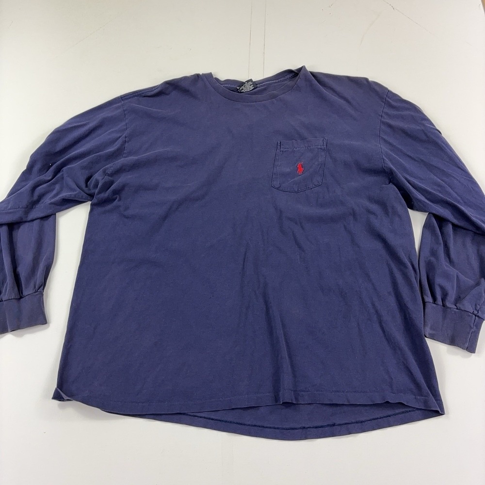 Vintage Polo Ralph Lauren Shirt Mens XL Blue Pocket Long Sleeve Cotton Tee USA